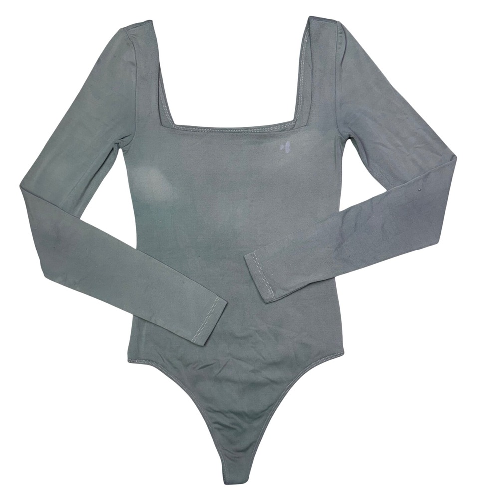 Babaton Bodysuit Square Neck Long Sleeve Bleached Olive Green Grunge Goblin XS